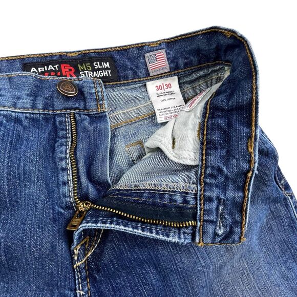 Ariat FR M5 Slim Straight Jeans Mens 30x30 (Fit 30x29) Blue Medium Wash Denim - Picture 5 of 16